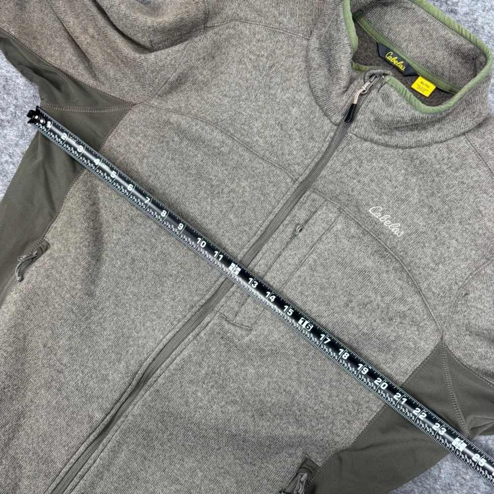 Cabelas Mens Fleece Full Zip Jacket XL Gray Green Trim Outdoor Casual‎